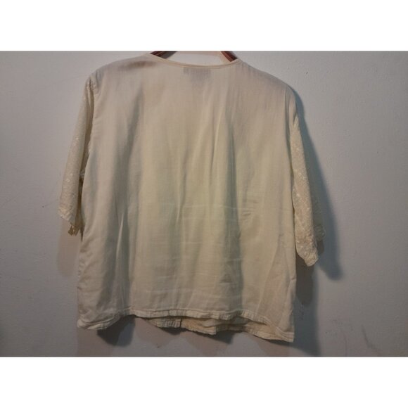 Womens Boho Embroidered Cottagecore Prairie Romantic Sz XL Blouse Antique White - Picture 4 of 8